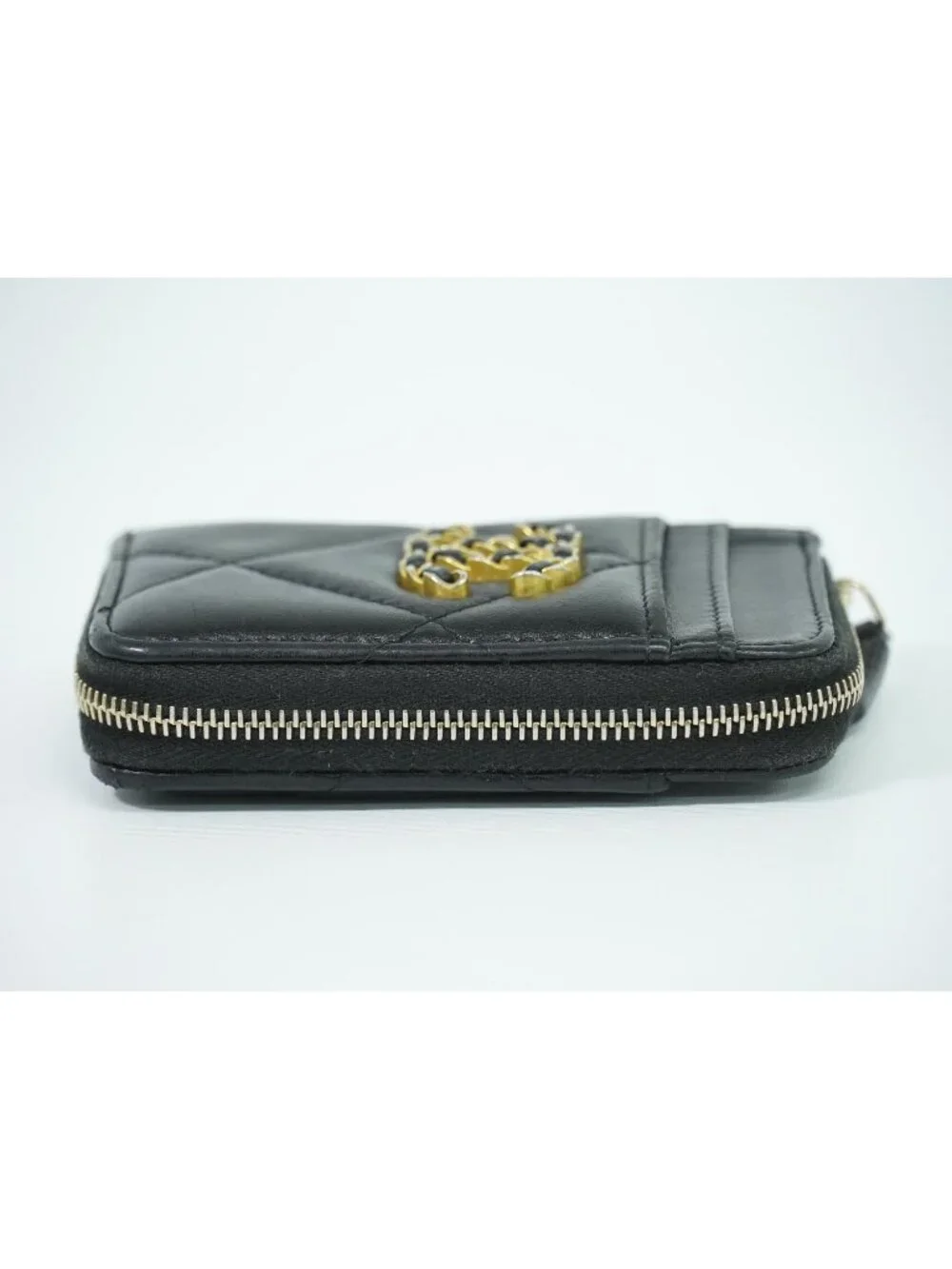 Chanel 19 D'isneuf CC Logo Card Coin Purse Lambskin Leather Black